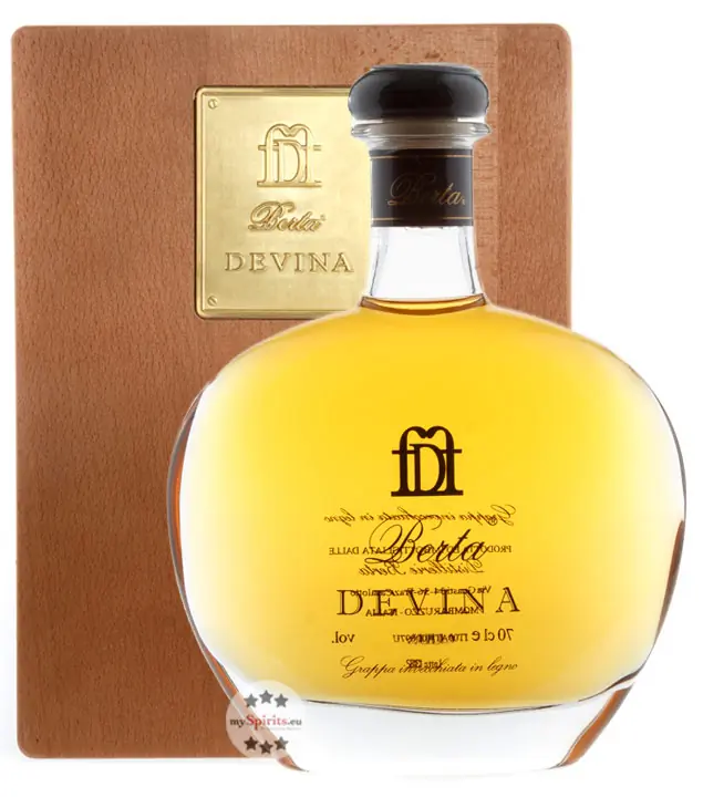 Distillerie Berta Devina – Grappa Invecchiata in Legno / 43 % vol. / 0,7 Liter-Flasche in Holzkiste