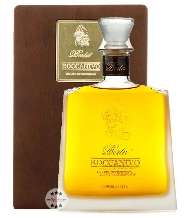 Distillerie Berta Roccanivo – Grappa Invecchiata / 43 % vol. / 0,7 Liter-Flasche in Holzkiste