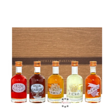 Marzadro Probierset Collezione Infusioni mit 5 Likören /  30 & 35 & 40 % Vol. / 5 x 0,05 Liter-Flasche in Geschenkbox