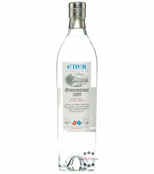 Etter Gravensteiner Apfel – sanfter Fruchtbrand der Destillerie Etter aus der Schweiz / 41% vol. 0,7 Liter-Flasche