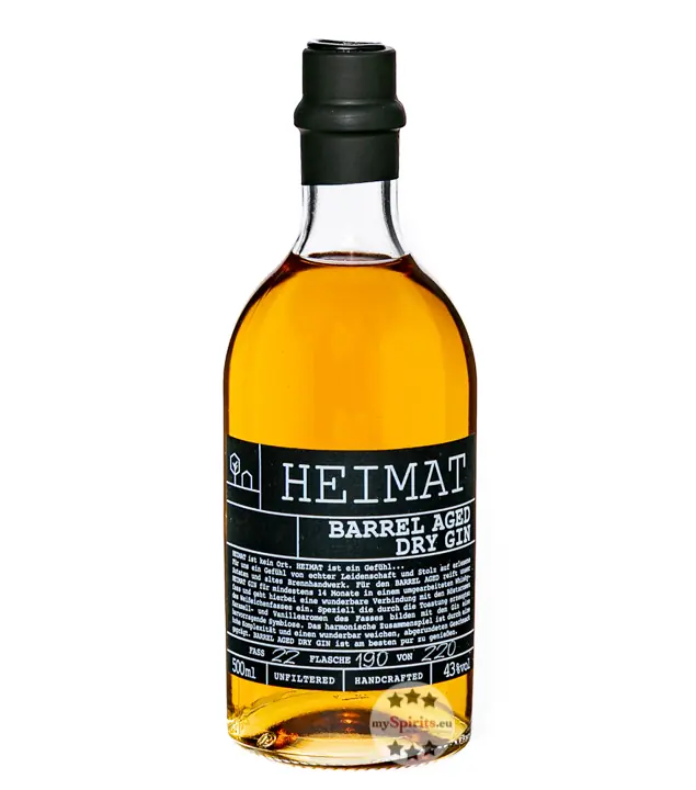 Heimat Barrel Aged Dry Gin / 43 % Vol. / 0,5 Liter-Flasche in Lederhülle