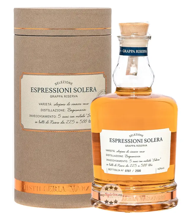 Marzadro: Grappa Espressioni Solera 0,7 - limitierte Auflage im edlen Holzrahmen