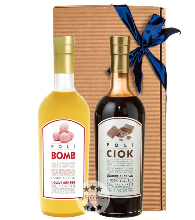 Geschenk-Set: Poli Bomb Eierlikör (17 % Vol. / 0,7 L) + Poli Ciok Kakaolikör (17 % Vol. / 0,7 L) in Geschenkbox