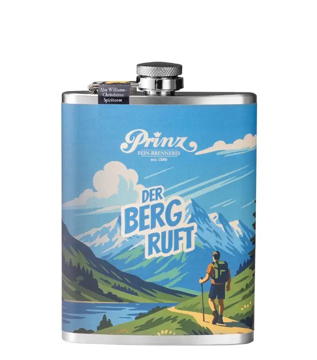Prinz Flachmann Wandern - Alte Williams-Christ Birne / 41 % vol / 0,2 Liter-Flasche aus Edelstahl