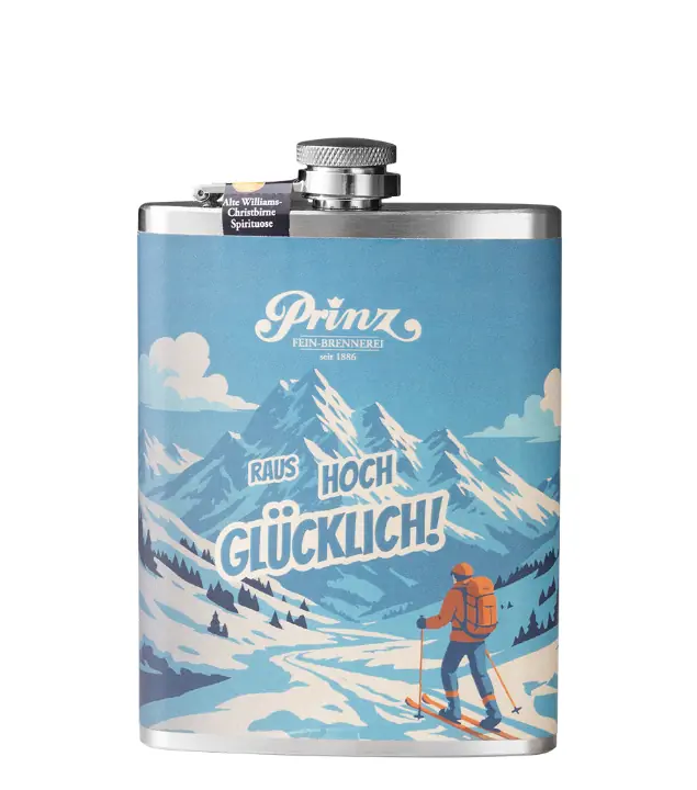 Prinz Flachmann Winter - Alte Williams-Christ Birne / 41 % vol / 0,2 Liter-Flasche aus Edelstahl