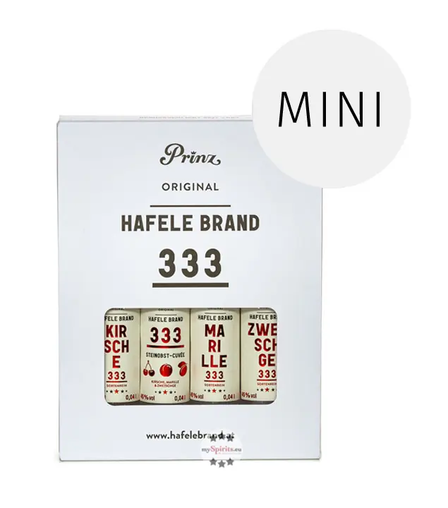 Prinz Probierset Hafele Brand 333 „Fruchtiges Steinobst“ / 45 % Vol. / 4 x 0,04 Liter in Geschenkbox