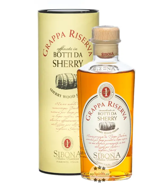 Sibona Grappa Riserva Botti da Sherry / 40 % Vol. / 0,5 Liter-Flasche in Geschenkdose