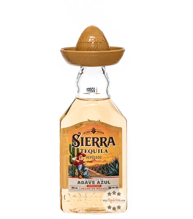 Sierra Tequila Reposado / 38 % Vol. / 0,05 Liter-PET-Flasche mit goldenem Hut