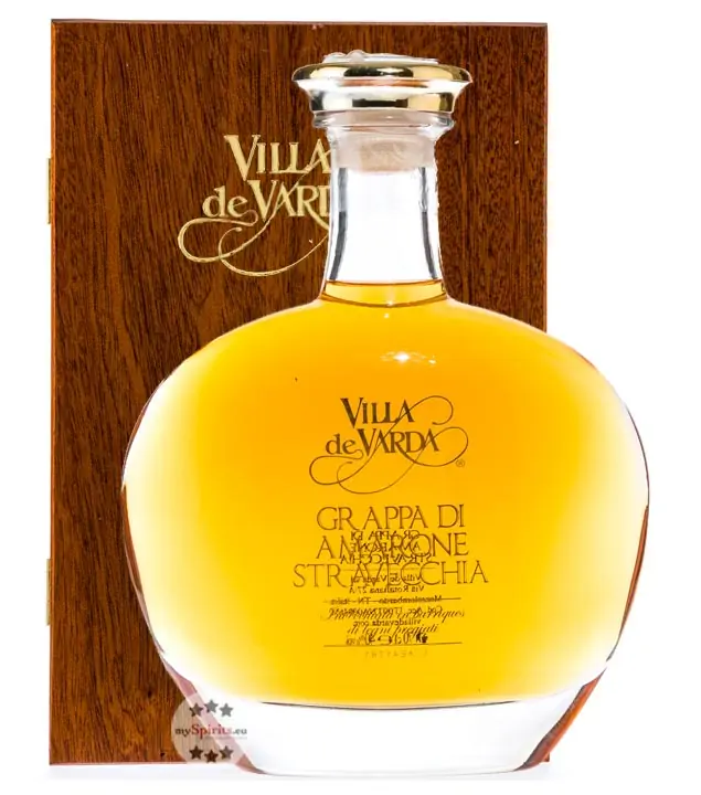 Villa de Varda Grappa Amarone Stravecchia Alta Selezione – Premium-Grappa / 40 % / 0,7 Liter-Flasche in Kästchen aus Mahagoniholz